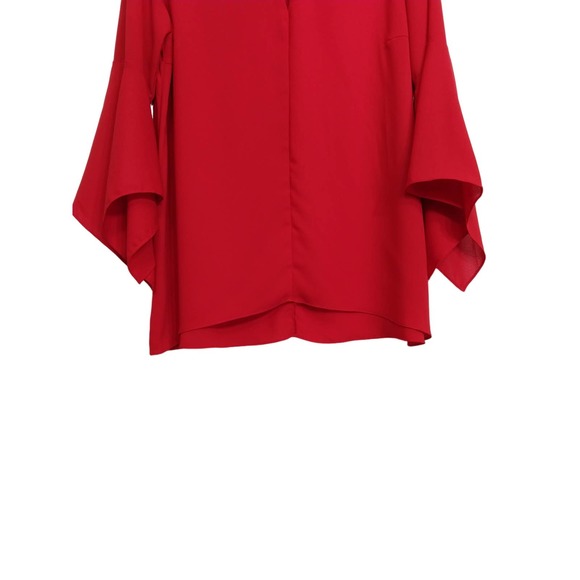Gibson Latimer Red Bell Sleeves Crisscross Blouse - Picture 4 of 9